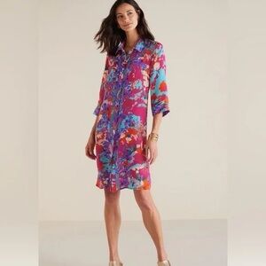 NWT Soft Surroundings Pink Floral Button Down Dress Size L
